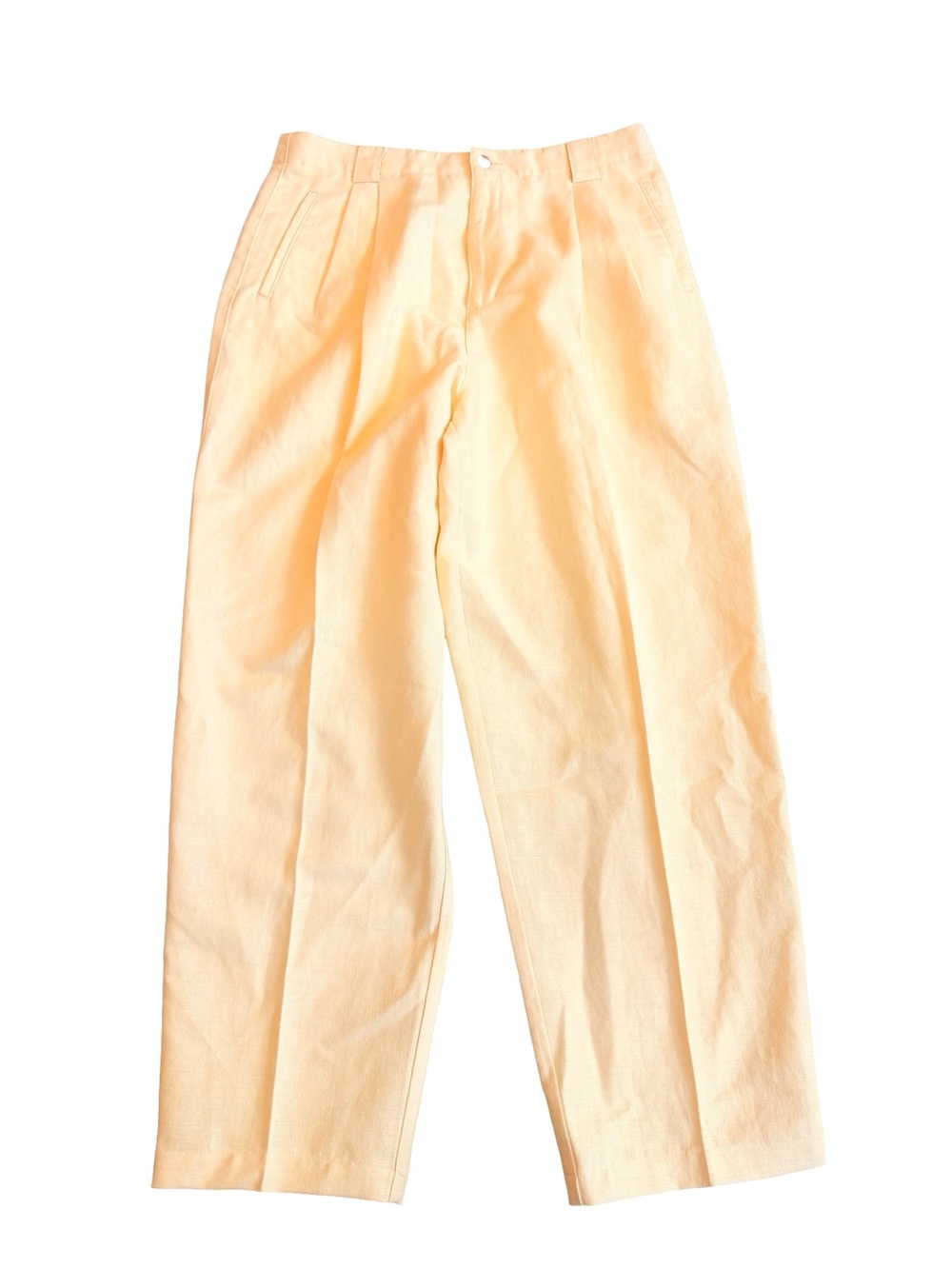 Lizsport Pale Yellow Linen Blend Pleated Wide Leg Trousers Waist Size 16 Women's